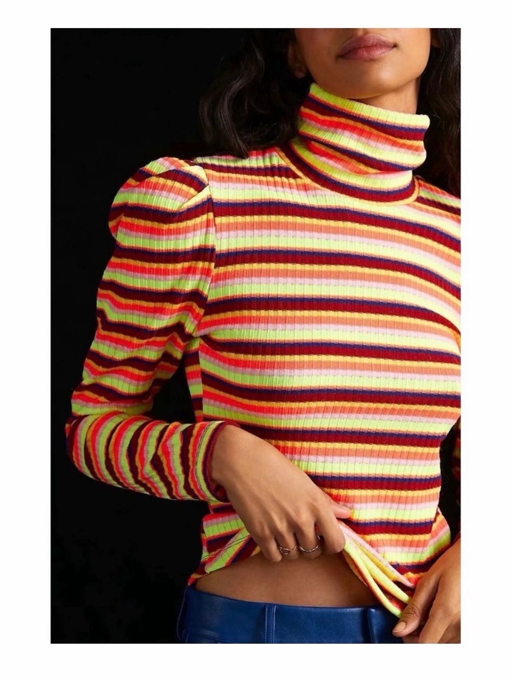 Maeve Striped Turtleneck Sweater in Neon Multi